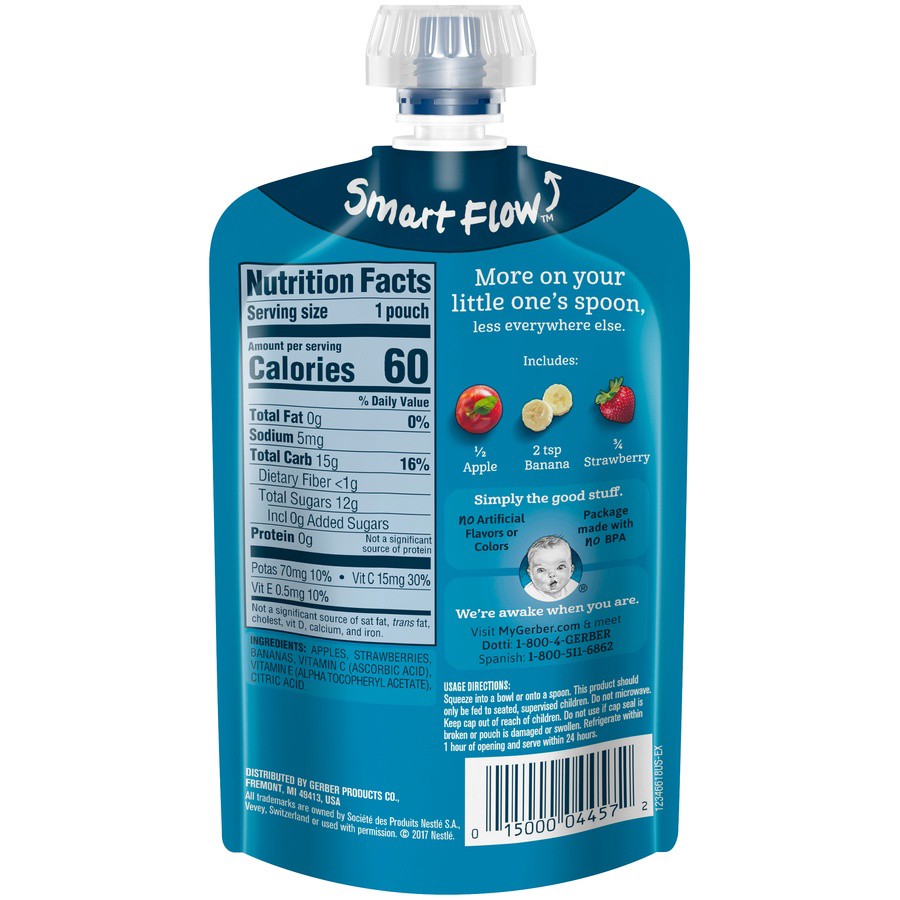 slide 7 of 7, Gerber Stage 2 Baby Food, Apple Strawberry Banana Puree Pouch, 3.5 oz