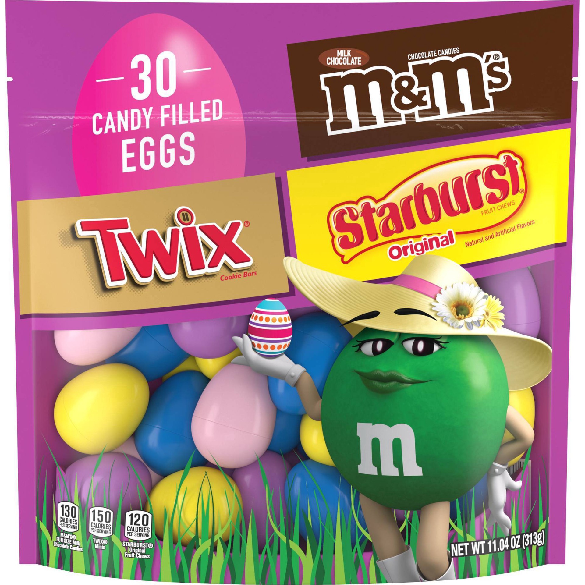 slide 1 of 7, Mars Candy M&Ms Twix & Starburst Candy Filled Easter Eggs, 11.04 oz