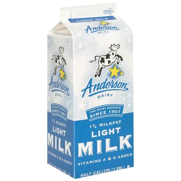 slide 1 of 1, ANDERSON DAIRY Ad Milk 1%, 1/2 gal