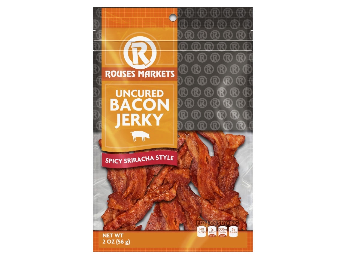 slide 1 of 1, Rouses Spicy Sriracha Style Uncured Bacon Jerky, 2 oz
