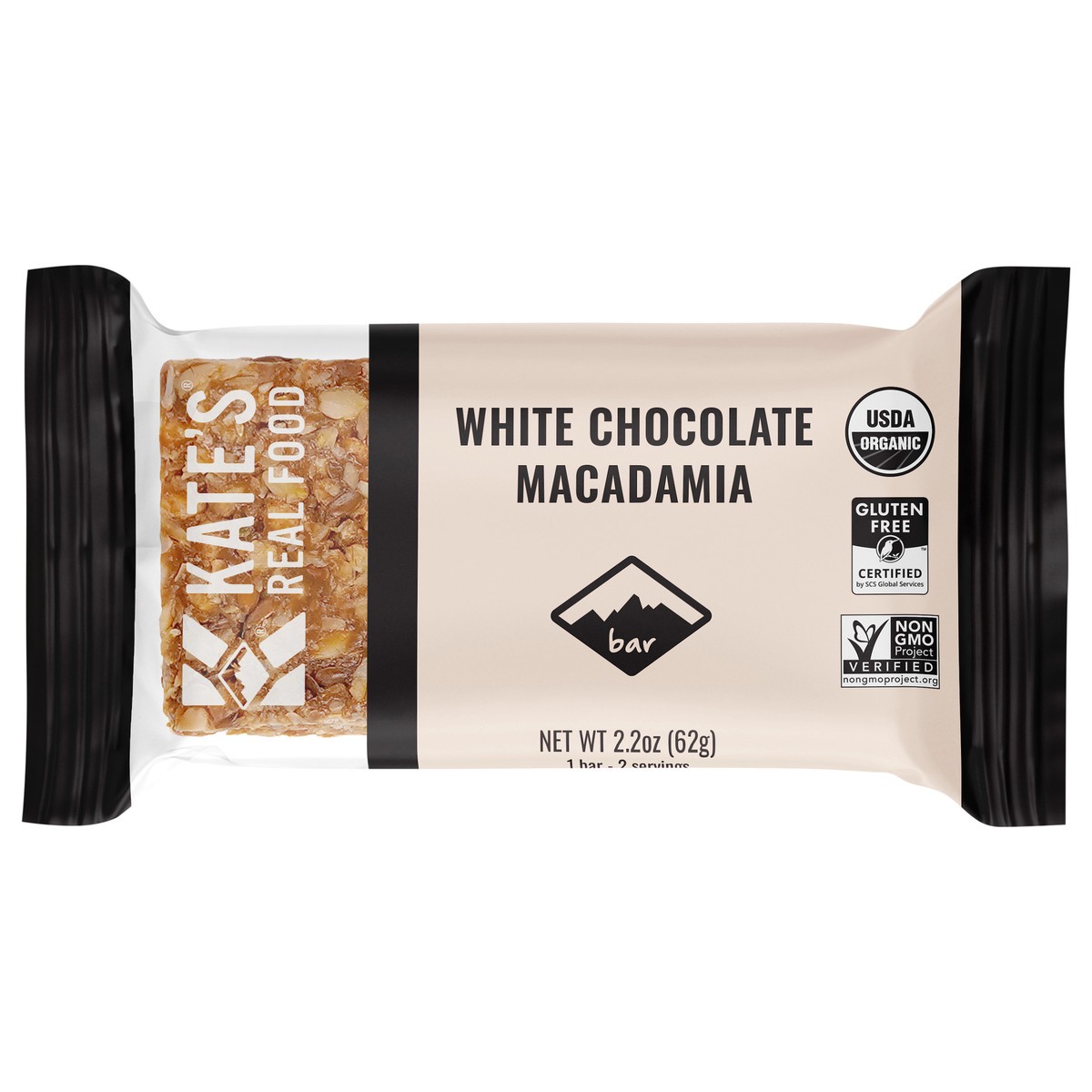 slide 1 of 7, Kate's Real Food White Chocolate Macadamia, 2.2 oz