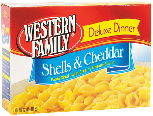 slide 1 of 6, Western Family Deluxe Dinner Shells And Cheese, 12 oz