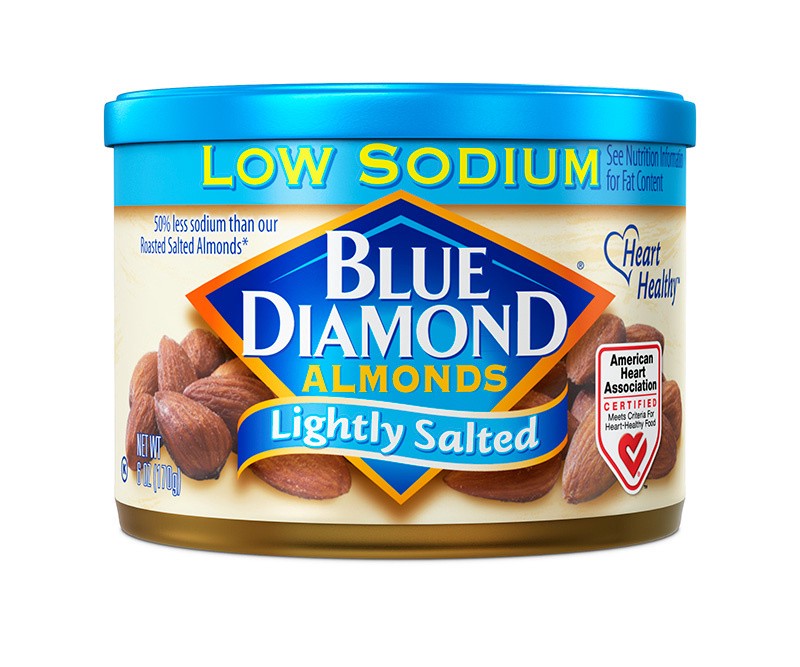 slide 1 of 2, Blue Diamond, Lightly Salted Low Sodium Almonds, 6oz Can, 6 oz