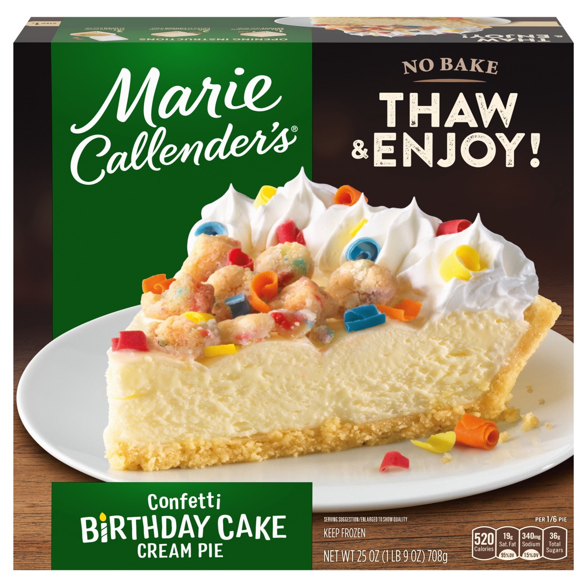 slide 1 of 5, Marie Callender's Confetti Birthday Cake Cream Pie, Thaw and Serve, Frozen, 25 oz., 25 oz