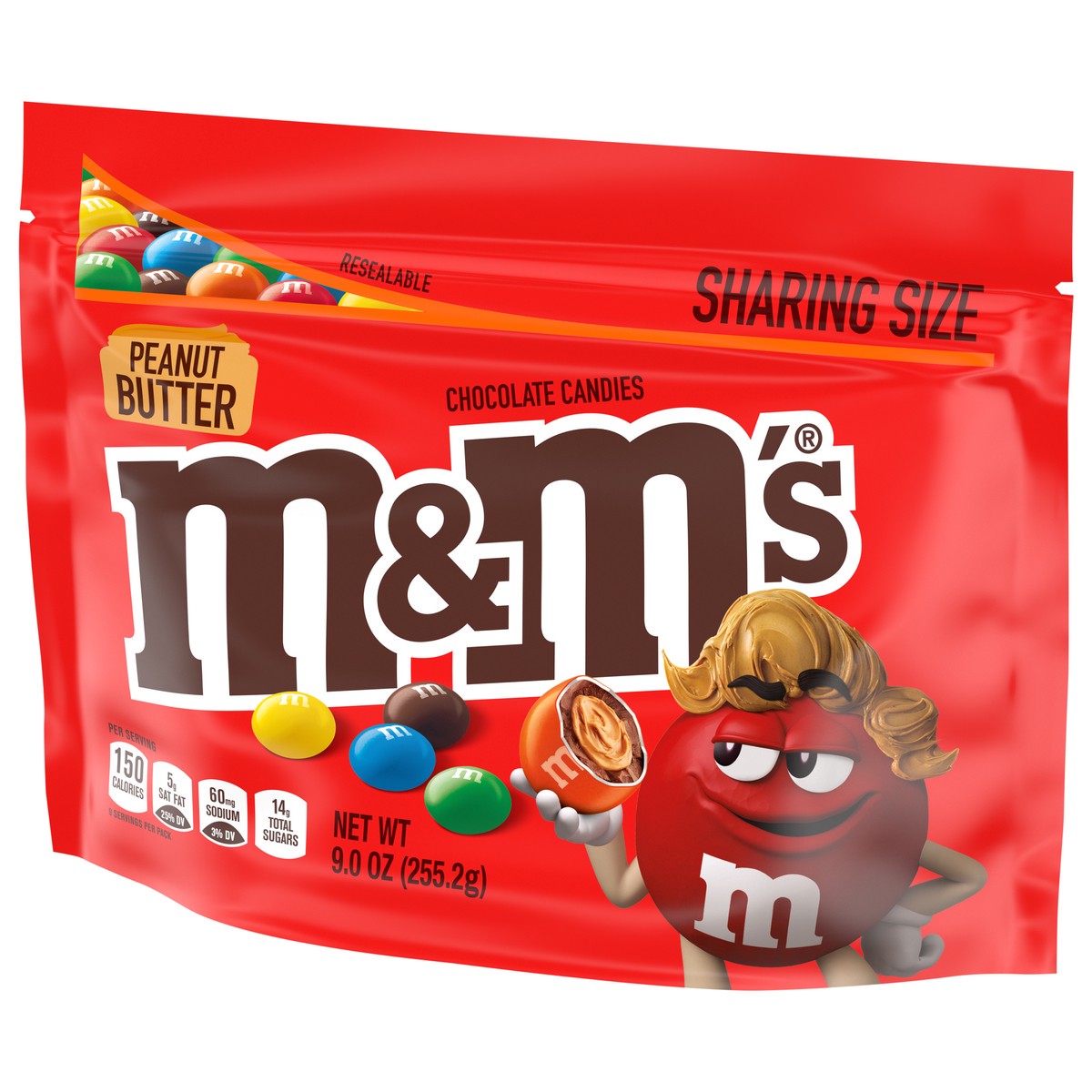 slide 4 of 4, M&M'S Peanut Butter Milk Chocolate Candy, Sharing Size, 9 oz Resealable Bag, 9 oz