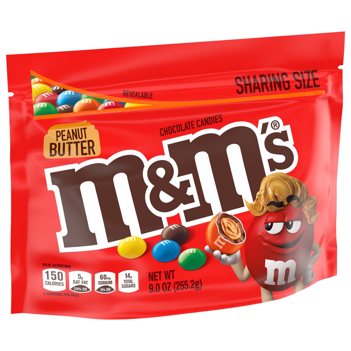 slide 3 of 4, M&M'S Peanut Butter Milk Chocolate Candy, Sharing Size, 9 oz Resealable Bag, 9 oz