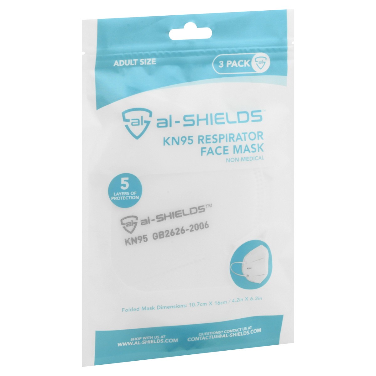 slide 4 of 9, Al Shields Adult Size 3 Pack KN95 Respirator White Face Mask 3 ea, 3 ct