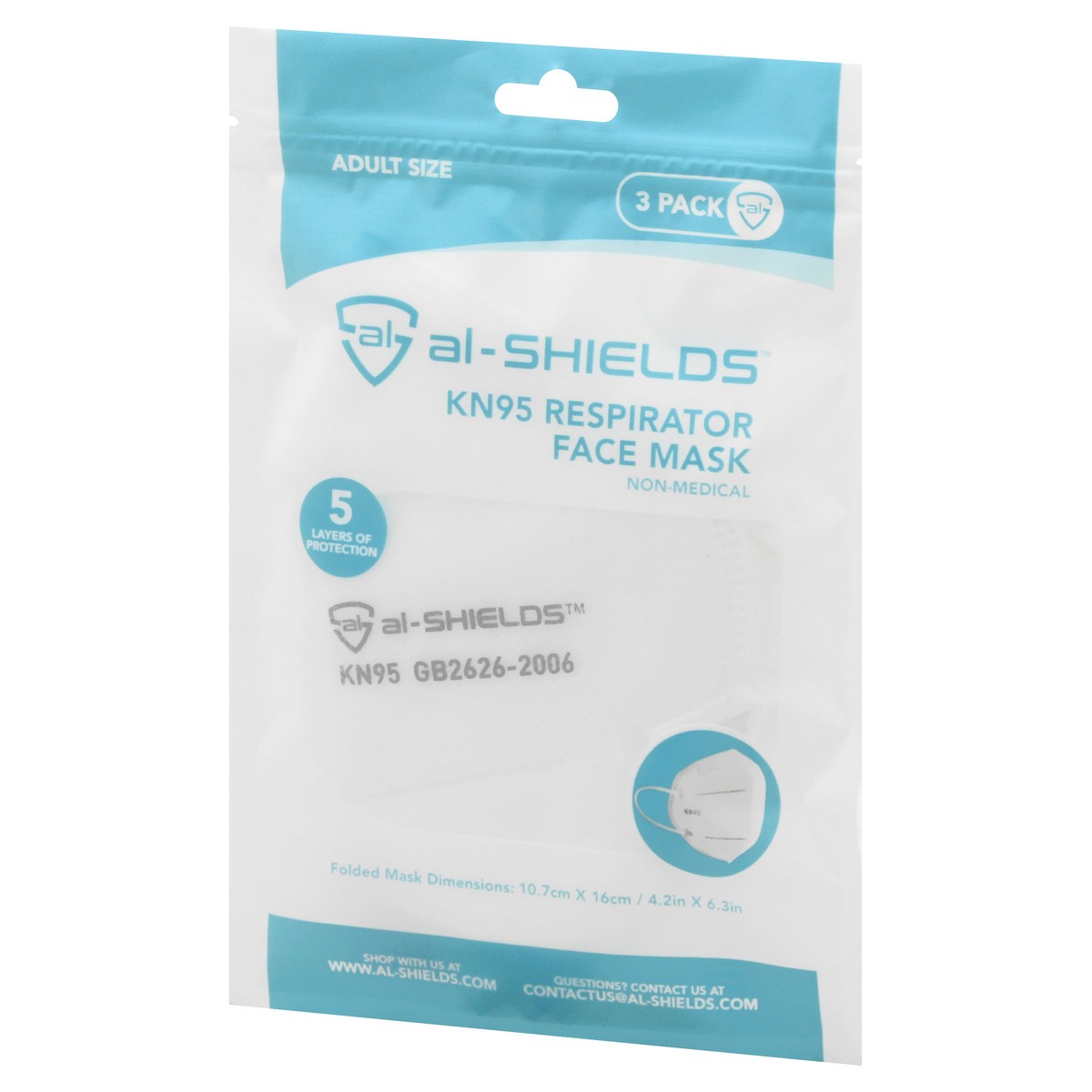 slide 9 of 9, Al Shields Adult Size 3 Pack KN95 Respirator White Face Mask 3 ea, 3 ct