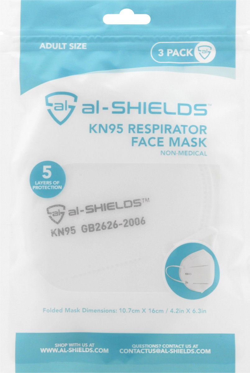 slide 7 of 9, Al Shields Adult Size 3 Pack KN95 Respirator White Face Mask 3 ea, 3 ct