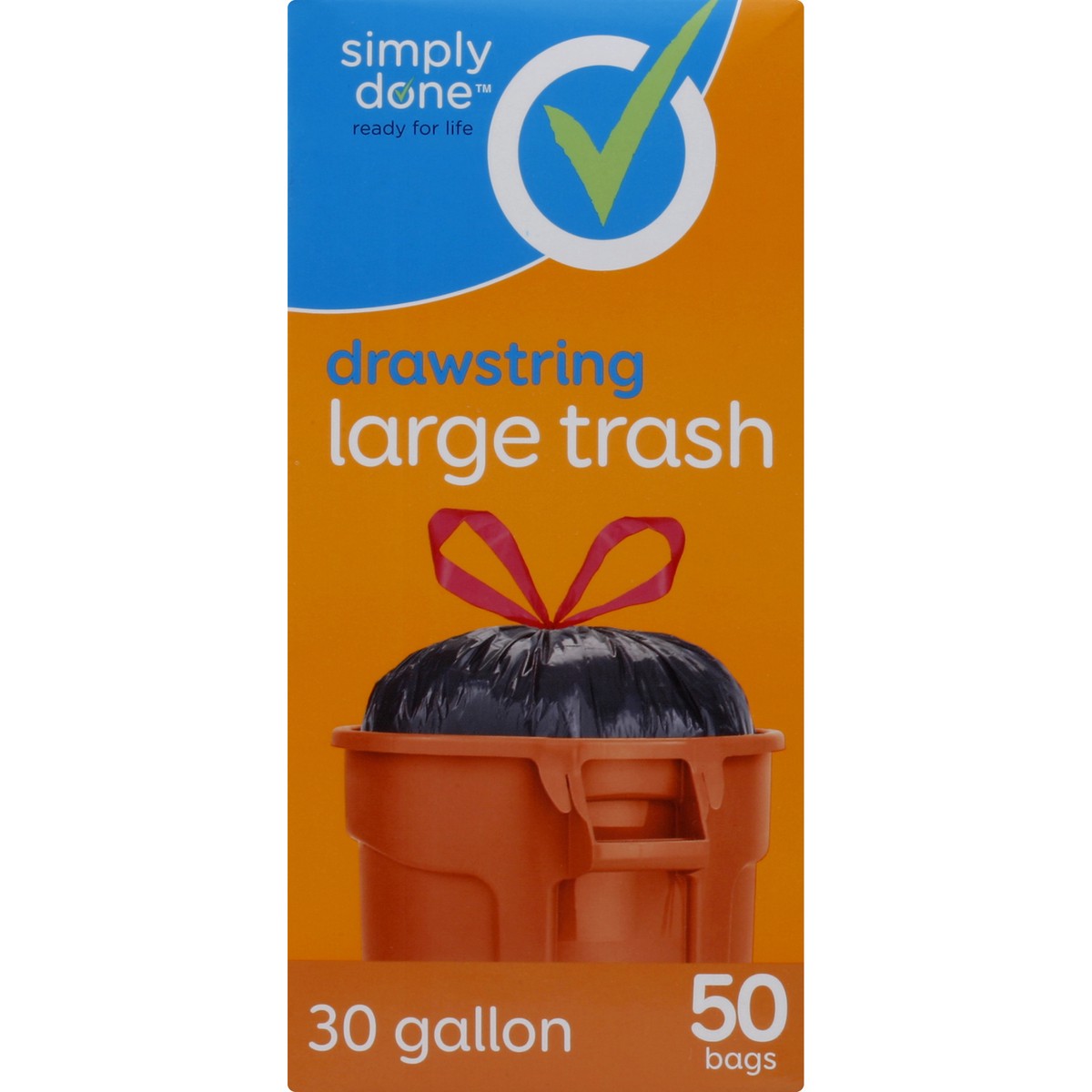 Simply Done Trash Bags, Drawstring, Large, 30 Gallon