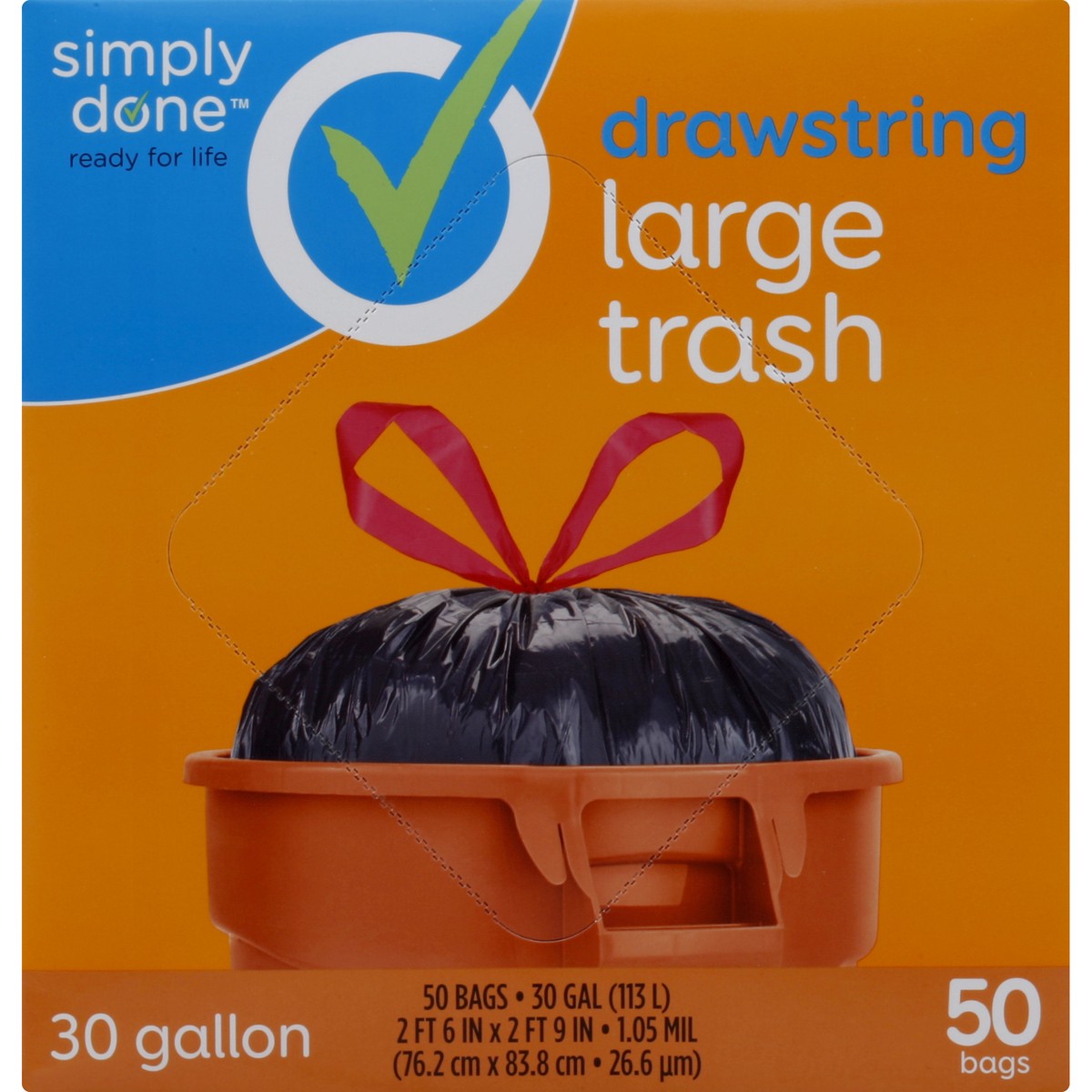 slide 4 of 8, Simply Done Trash Bags, Drawstring, Large, 30 Gallon, 50 ct