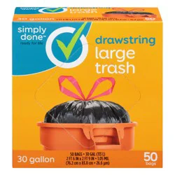 Simply Done Trash Bags, Drawstring, Large, 30 Gallon