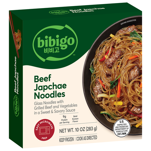 slide 1 of 1, Bibigo Frozen Beef & Vegetable Japchae Noodles, 10 oz