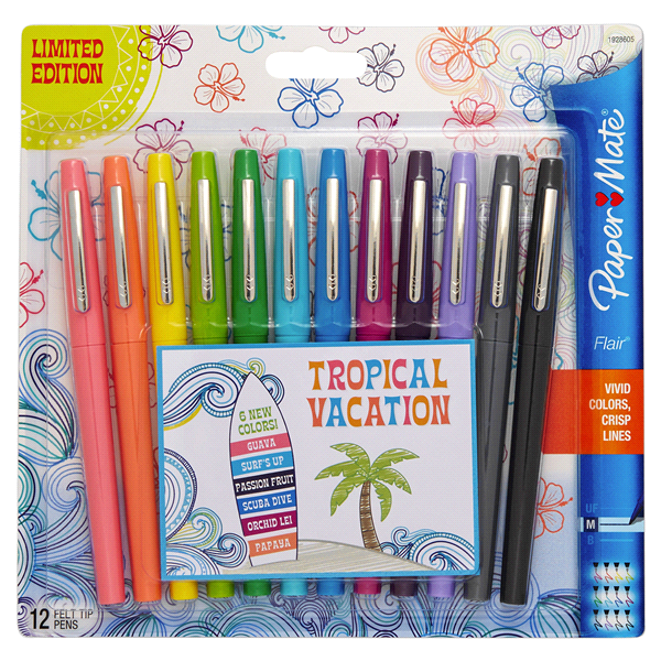 slide 1 of 4, Paper Mate Flair Felt Tip Pens, Medium Point, Limited Edition Tropical Colors, 1 ct