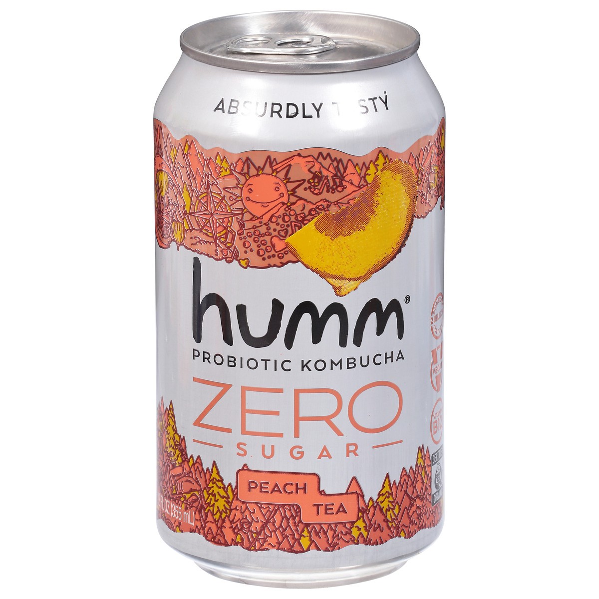 slide 1 of 1, Humm Probiotic Zero Sugar Peach Tea Kombucha 12 fl oz, 12 fl oz