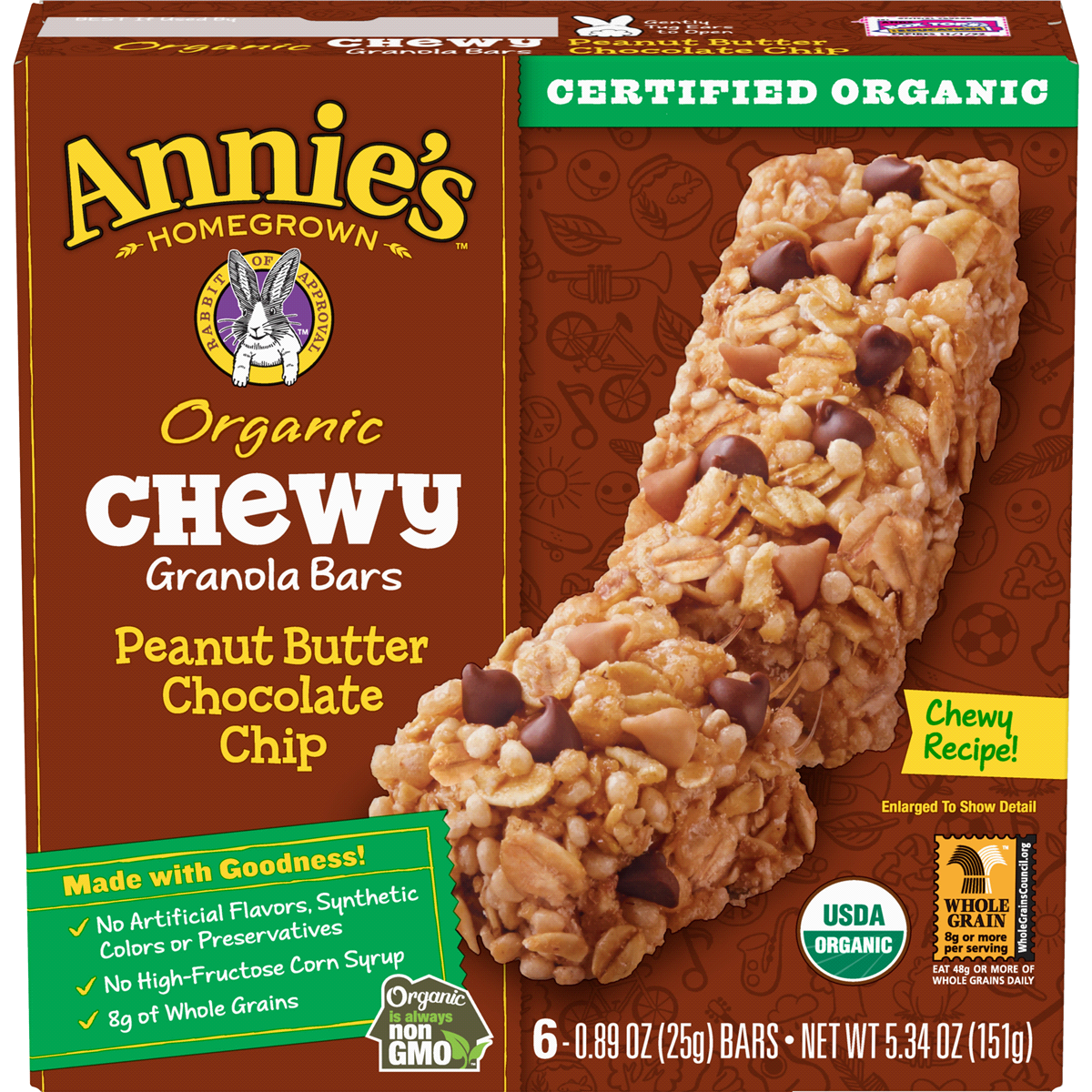 slide 1 of 1, Annie's Peanut Butter Chocolate Chip Chewy Granola Bars, 6 ct