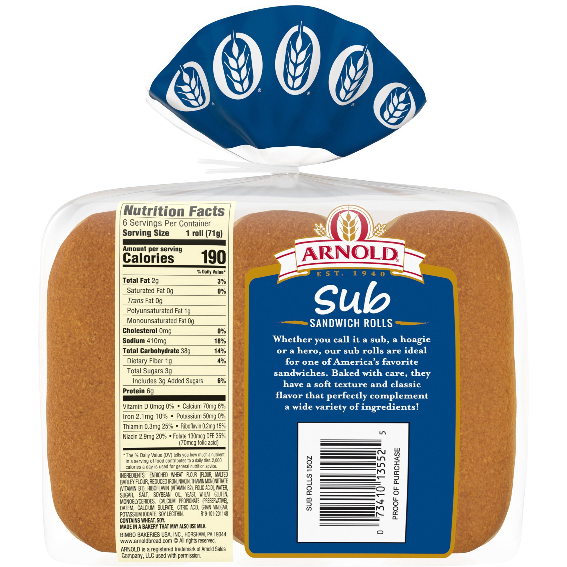 slide 3 of 9, Arnold Sub Rolls, 6 count, 15 oz, 6 ct