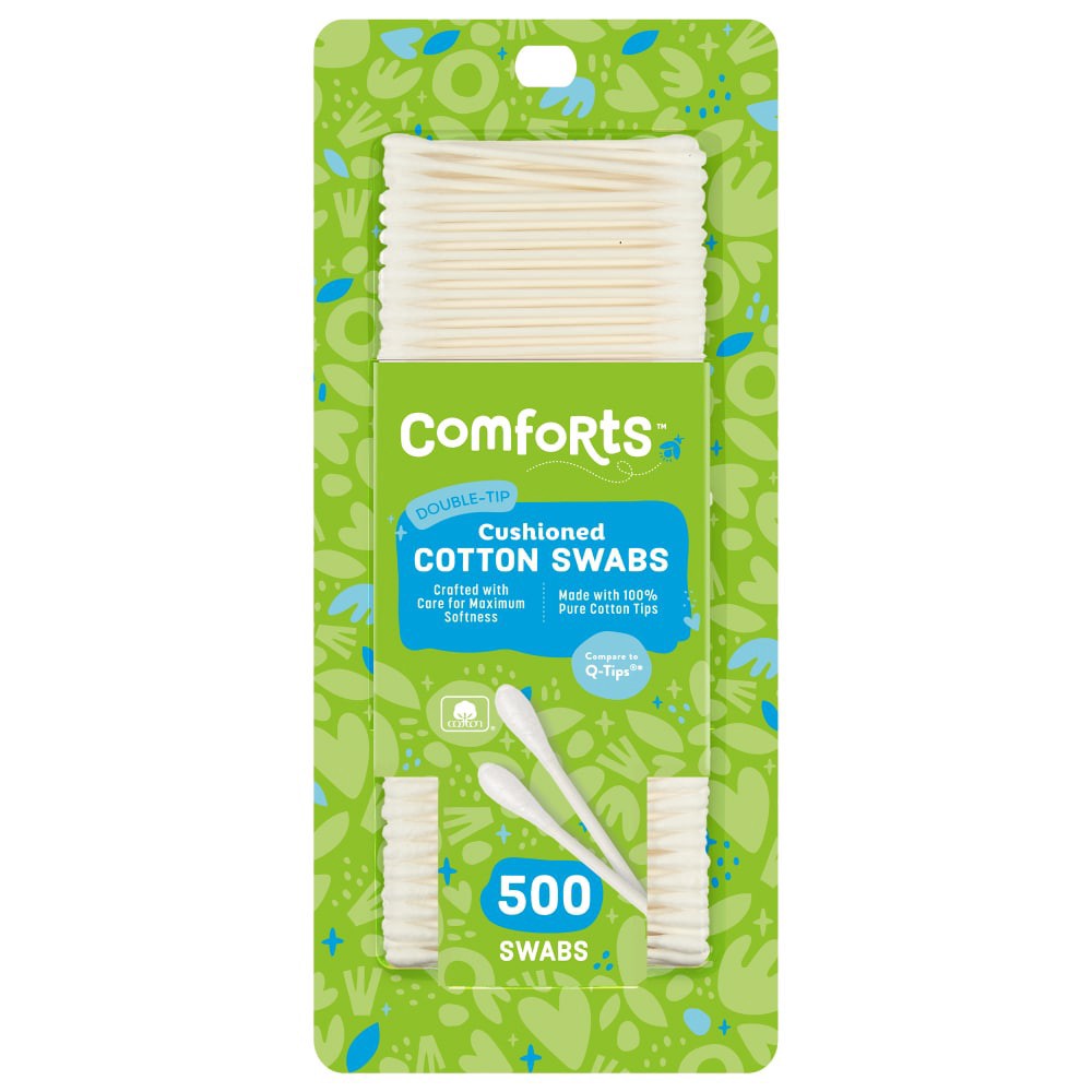 slide 1 of 3, Comforts Double Tip Cushioned Cotton Swabs, 500 ct