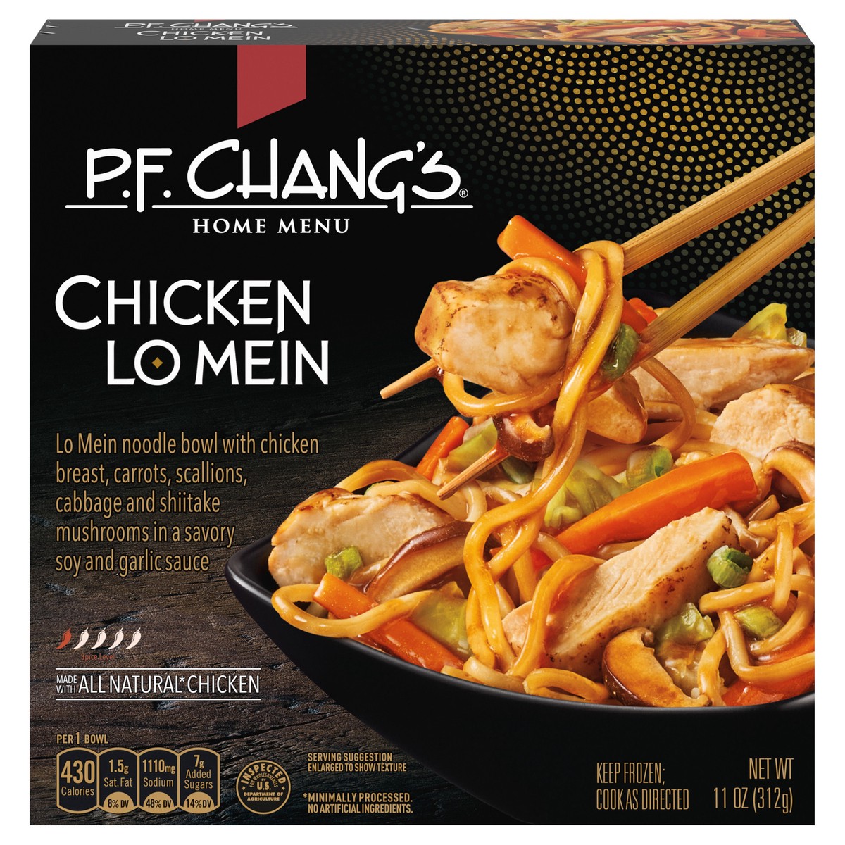 slide 1 of 5, P.F. Chang's Home Menu Chicken Lo Mein Noodle Bowl, Frozen Meal, 11 OZ, 11 oz