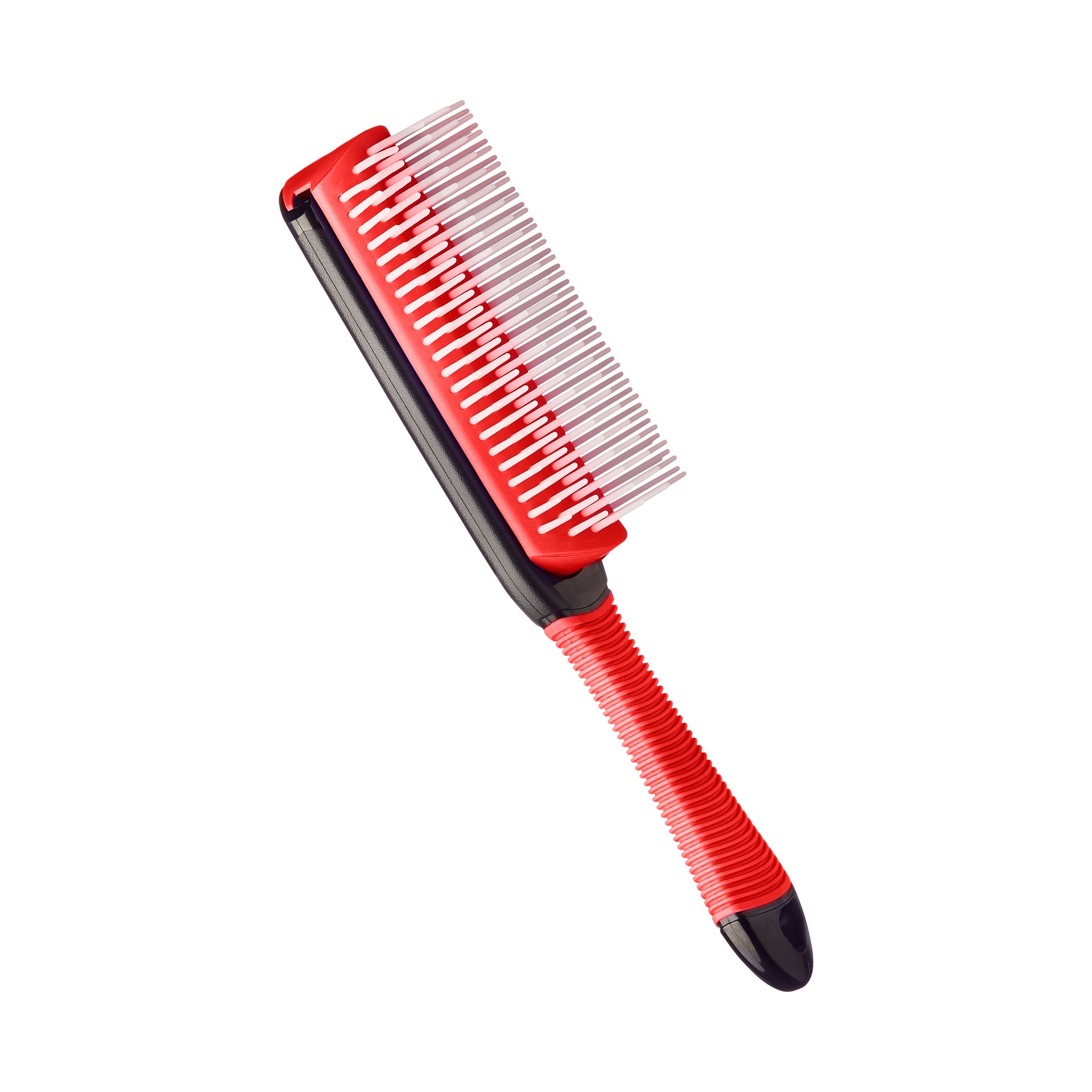 slide 5 of 5, KISS COLORS & CARE KISS 9-Row Non-Slip Travel Size 8.25" Round Detangling Cushion Hair Brush, Red, 1 ct