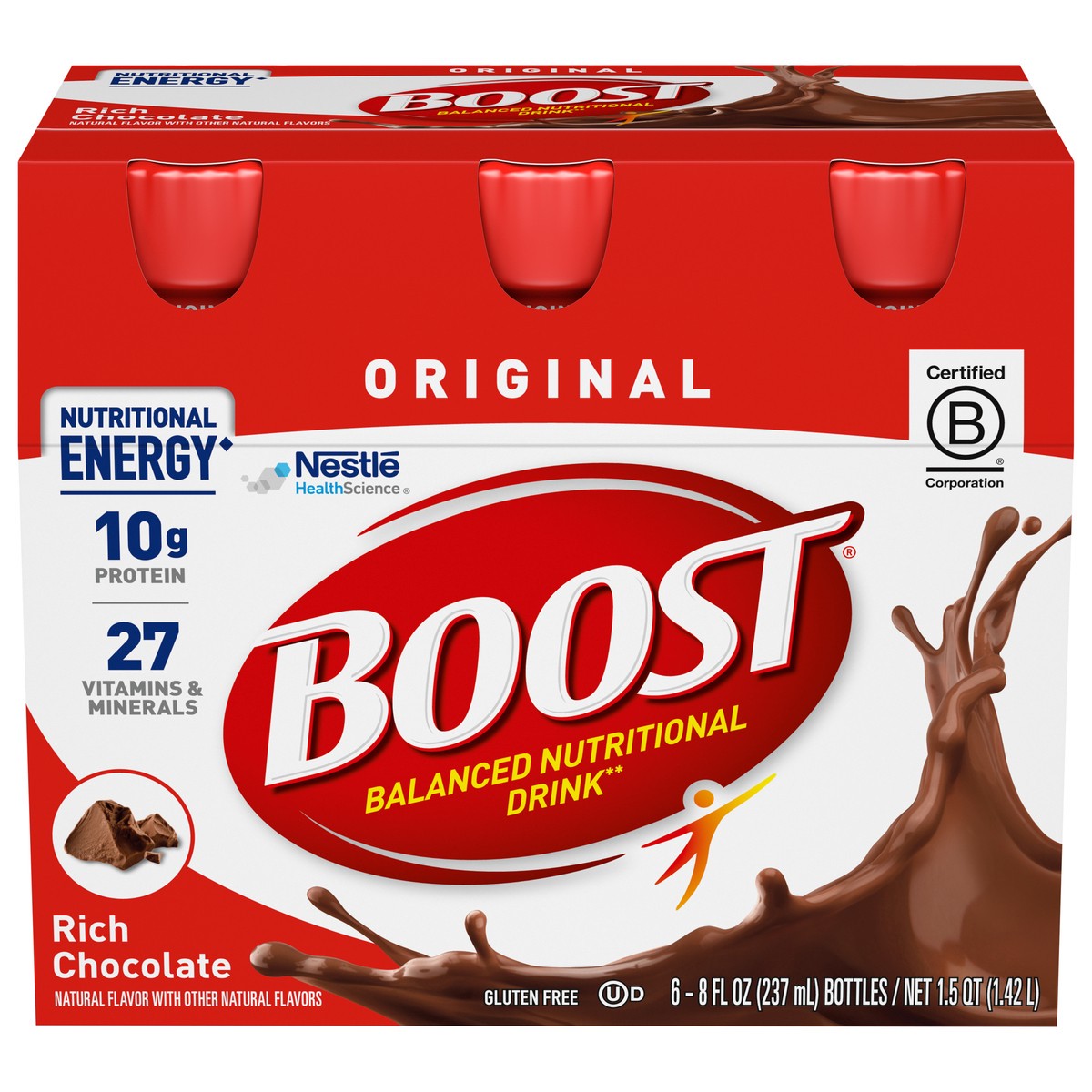 slide 1 of 9, Boost Original Rich Chocolate Balanced Nutritional Drink 6 - 8 fl oz Bottles, 6 ct