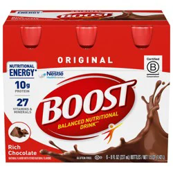 Boost Original Rich Chocolate Balanced Nutritional Drink 6 - 8 fl oz Bottles