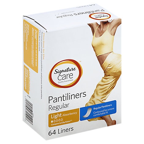 slide 1 of 1, Signature Care Pantiliners Regular Light Absorbency Contoured, 64 ct