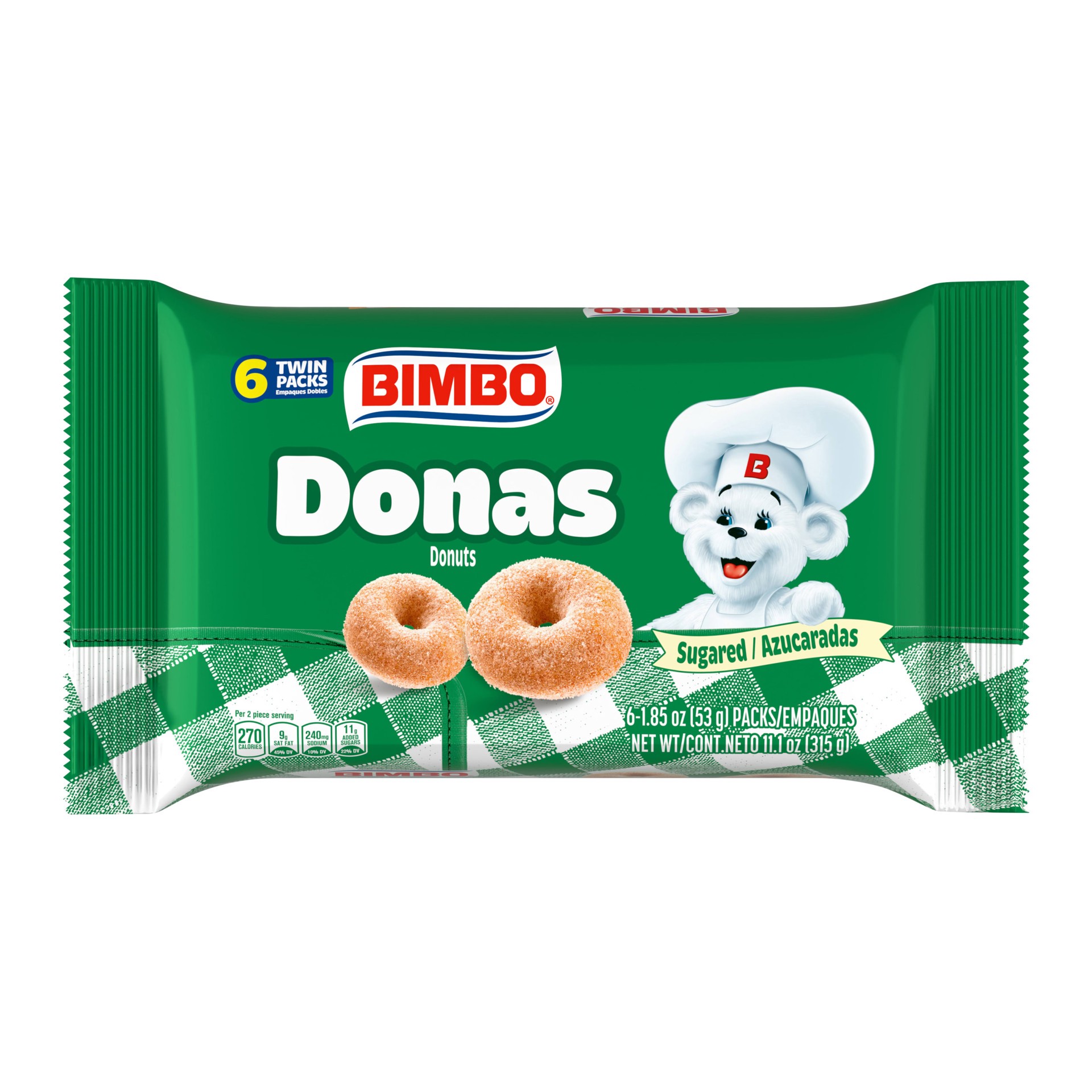 slide 1 of 5, Bimbo Donas Azucaradas Sugared Donuts, 6 twin packs, Donuts, 11.1 oz Tray, 6 ct; 11.54 oz