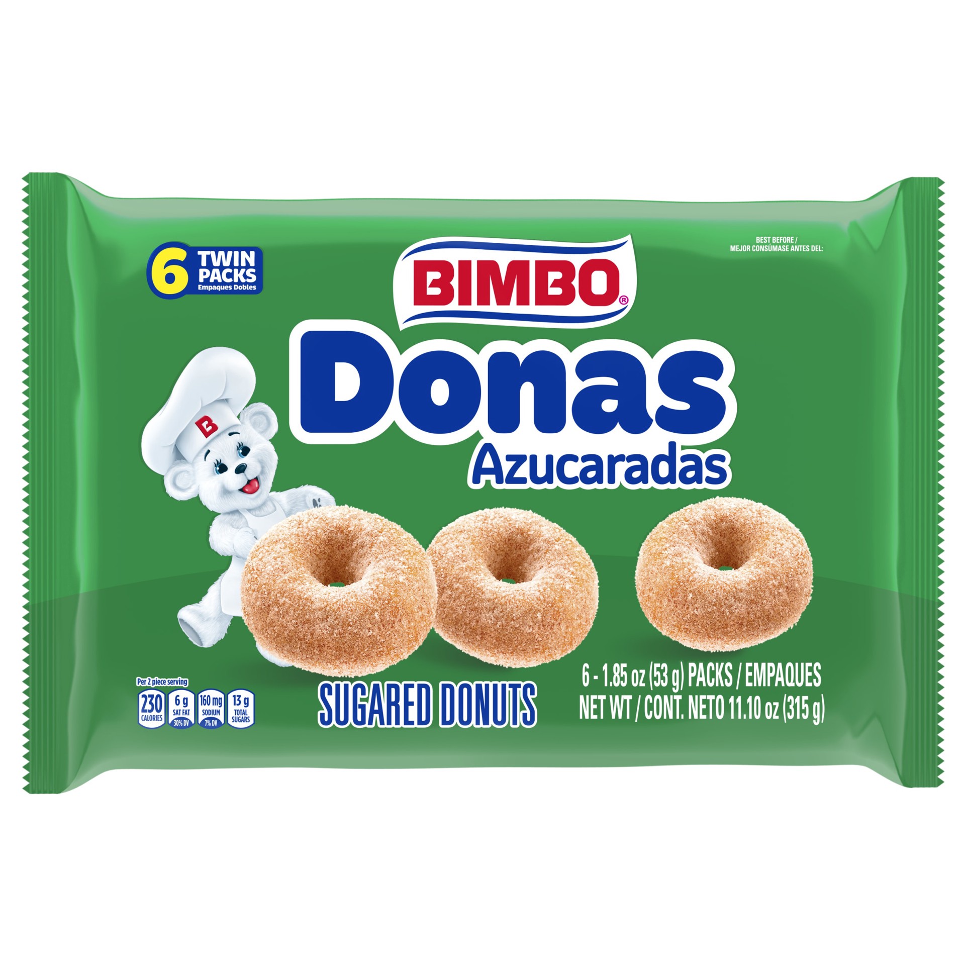 slide 1 of 5, Bimbo Donas Azucaradas Sugared Donuts, 6 twin packs, Donuts, 11.1 oz Tray, 6 ct; 11.54 oz