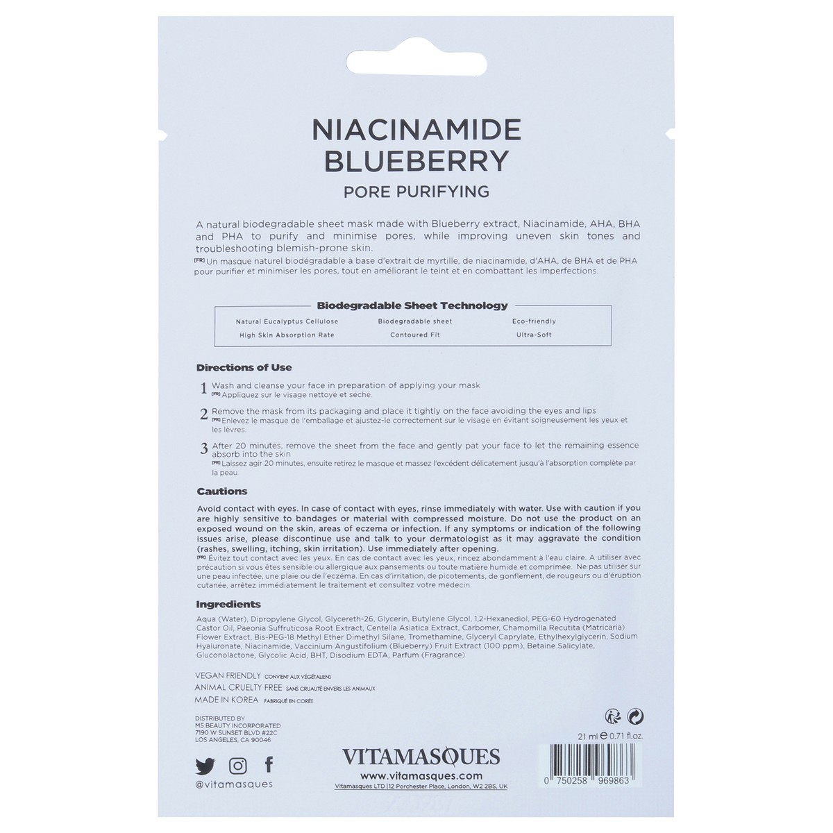 slide 11 of 13, Vitamasques Pore Purifying Niaciamide Natural & Biodegradable Blueberry Sheet Mask 0.71 fl oz, 0.71 fl oz