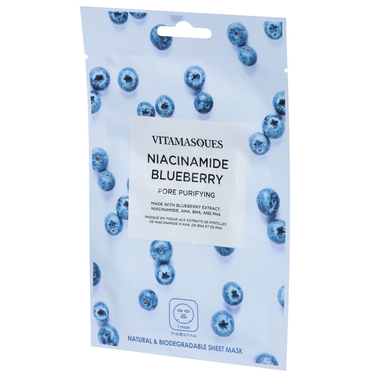 slide 13 of 13, Vitamasques Pore Purifying Niaciamide Natural & Biodegradable Blueberry Sheet Mask 0.71 fl oz, 0.71 fl oz
