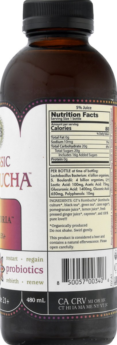 slide 9 of 12, GTS Living Foods Euphoria Classic Kombucha 16.2 oz, 16.2 oz