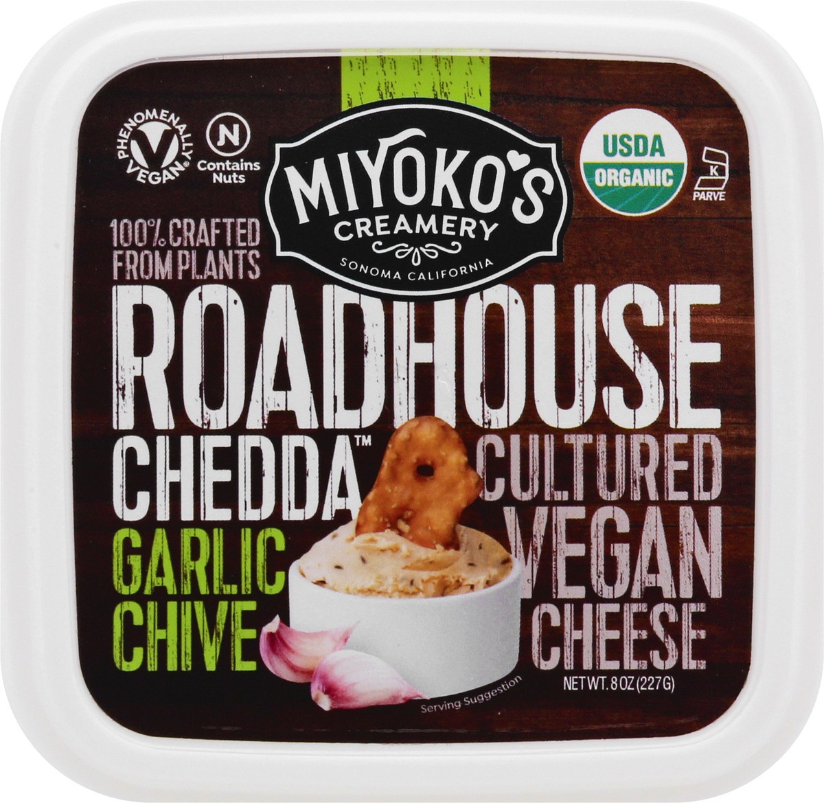 slide 3 of 9, Miyoko's Creamery Roadhouse Chedda Garlic Chive Cultured Vegan Cheese 8 oz, 8 oz