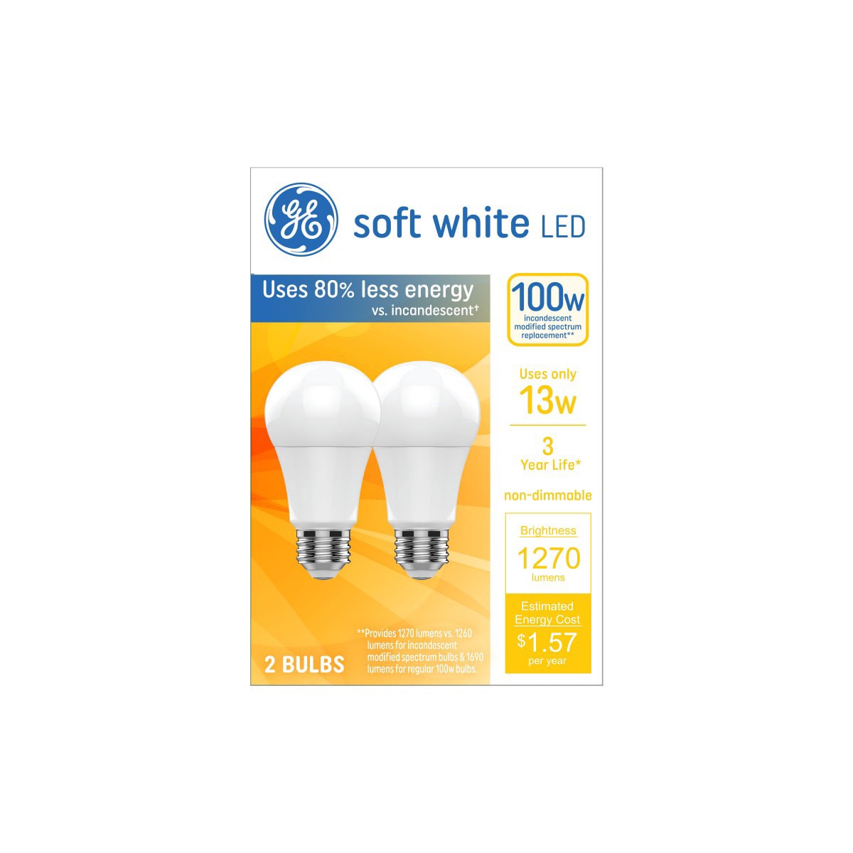 slide 1 of 4, GE 100 Watts Soft White LED Light Bulbs 2 ea, 2 ct
