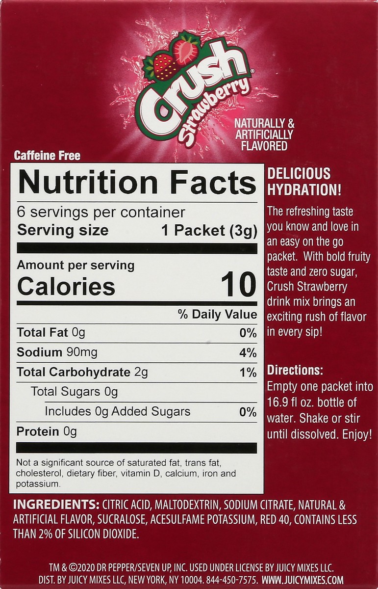 slide 3 of 13, Crush Sugar Free On the Go Strawberry Drink Mix - 6 ct, 6 ct