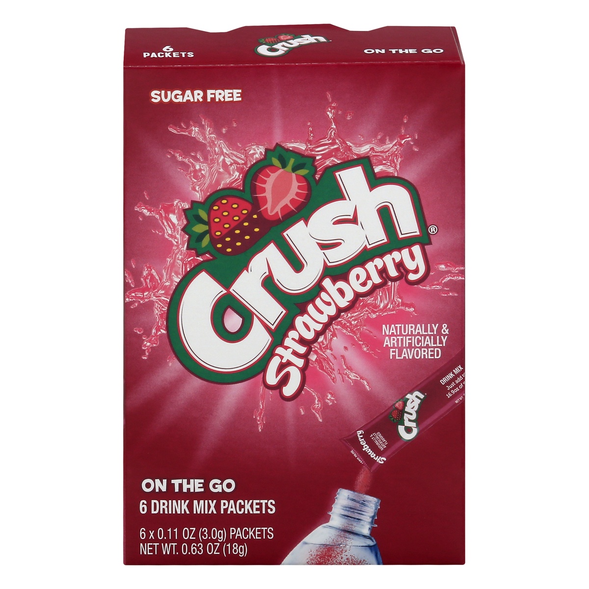 slide 1 of 1, Crush Drink Mix, Sugar Free, On The Go, Strawberry 6-0.11 Oz, 6 ct
