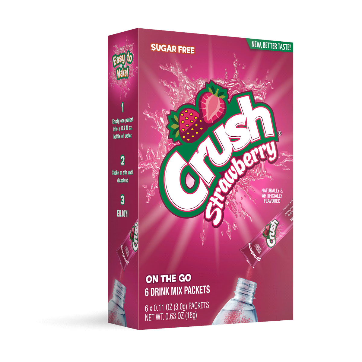 slide 1 of 1, Crush Drink Mix, Sugar Free, On The Go, Strawberry 6-0.11 Oz, 6 ct