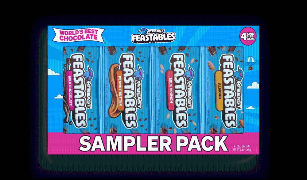 slide 1 of 2, Mrbeast Feastables Sampler Pack, 4 ct; 2.1 oz