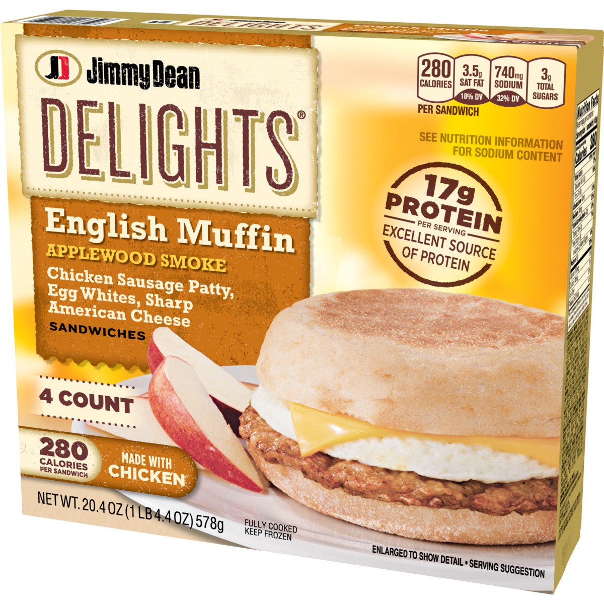 slide 5 of 9, Jimmy Dean Delights English Muffin Breakfast Sandwiches with Applewood Smoke Chicken Sausage, Egg White, and Sharp American Cheese, Frozen, 4 Count, 4 ct; 20.4 oz