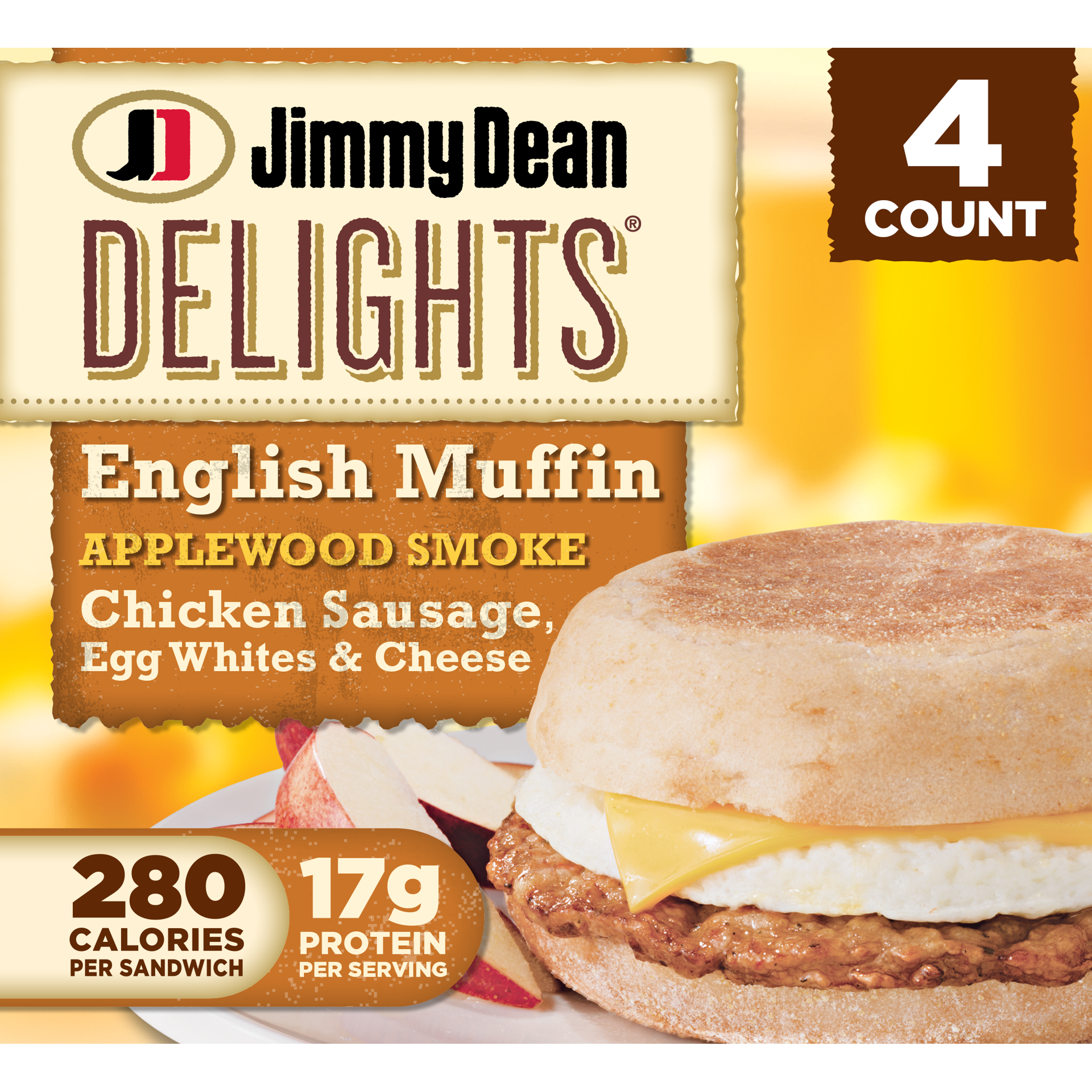 slide 1 of 9, Jimmy Dean Delights English Muffin Breakfast Sandwiches with Applewood Smoke Chicken Sausage, Egg White, and Sharp American Cheese, Frozen, 4 Count, 4 ct; 20.4 oz