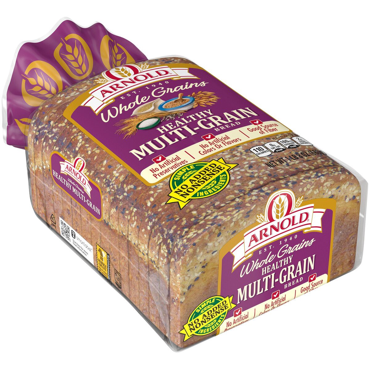 slide 5 of 6, Arnold Whole Grains Healthy Bread, 24 oz, Multi-Grain Multigrain Bread, Bag, 24 oz