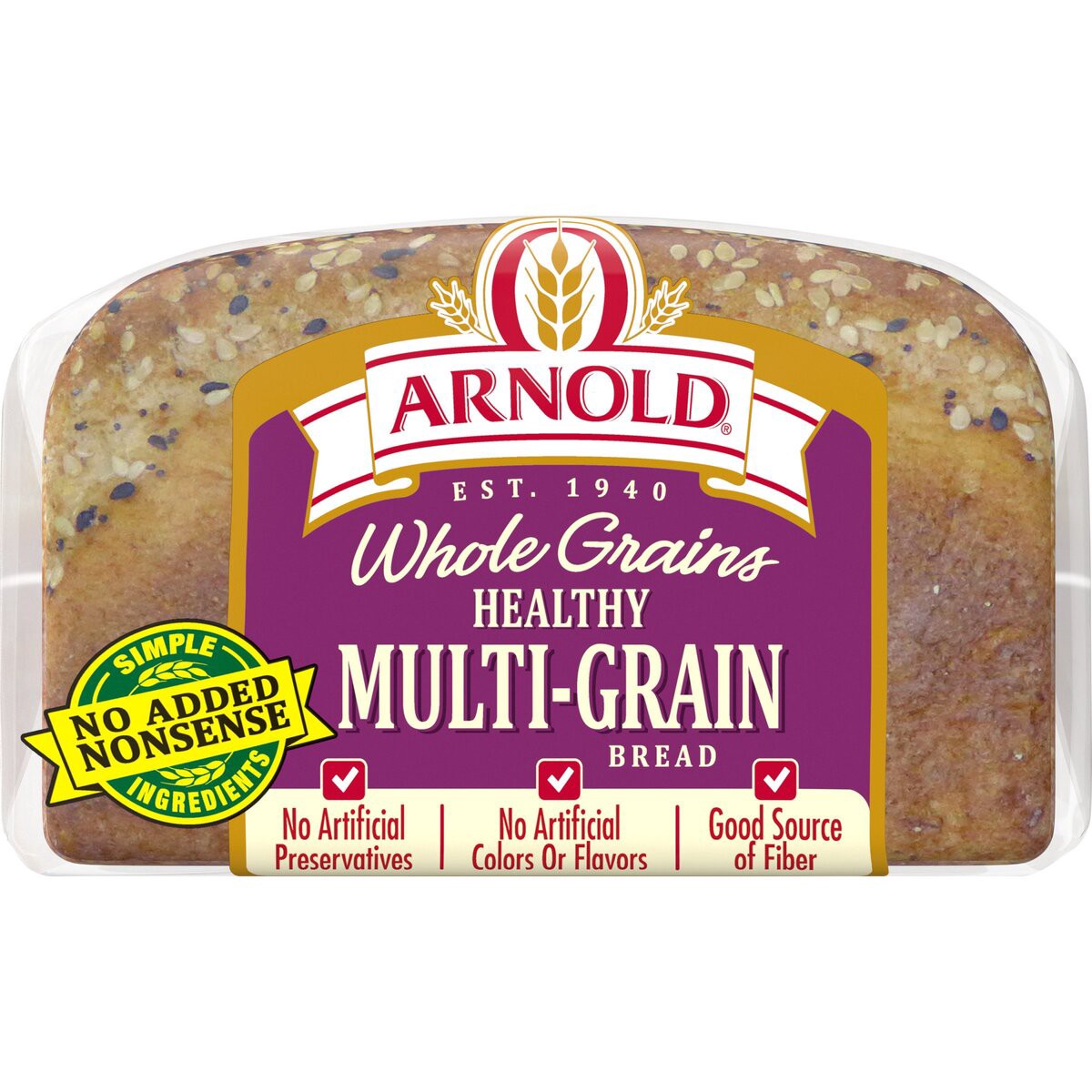 slide 3 of 6, Arnold Whole Grains Healthy Bread, 24 oz, Multi-Grain Multigrain Bread, Bag, 24 oz