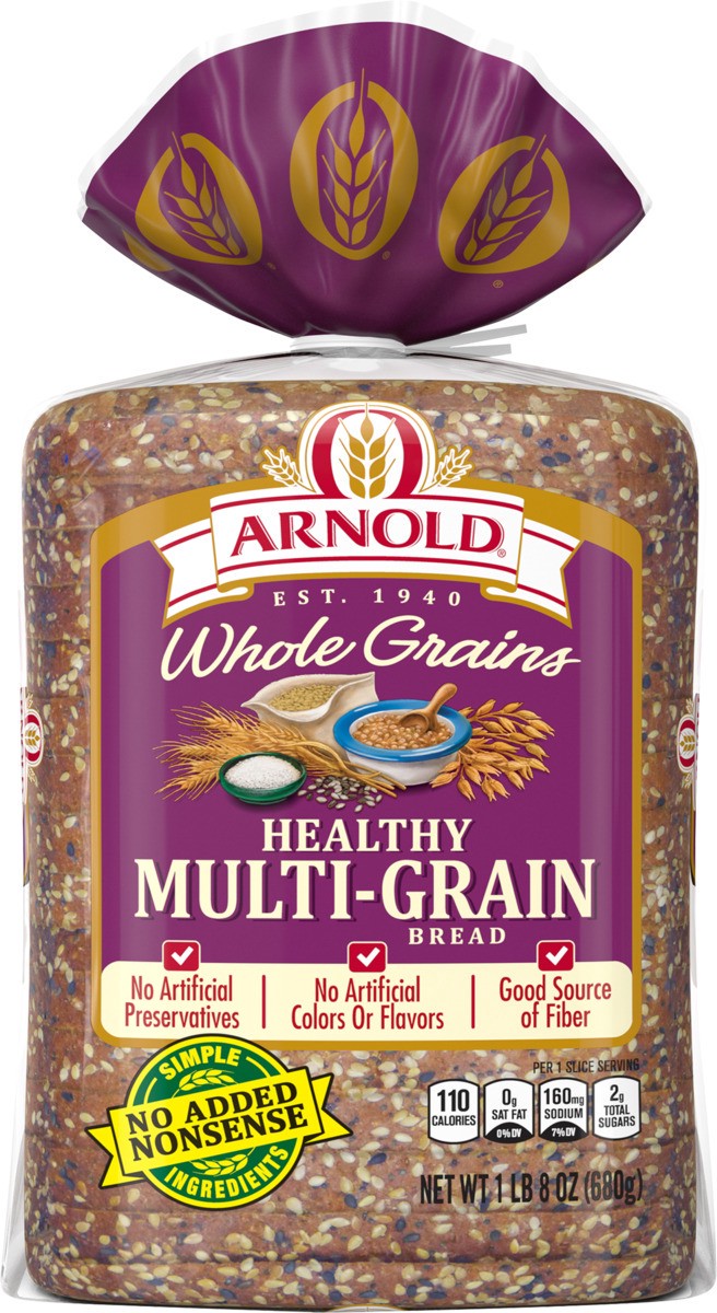 slide 2 of 6, Arnold Whole Grains Healthy Bread, 24 oz, Multi-Grain Multigrain Bread, Bag, 24 oz