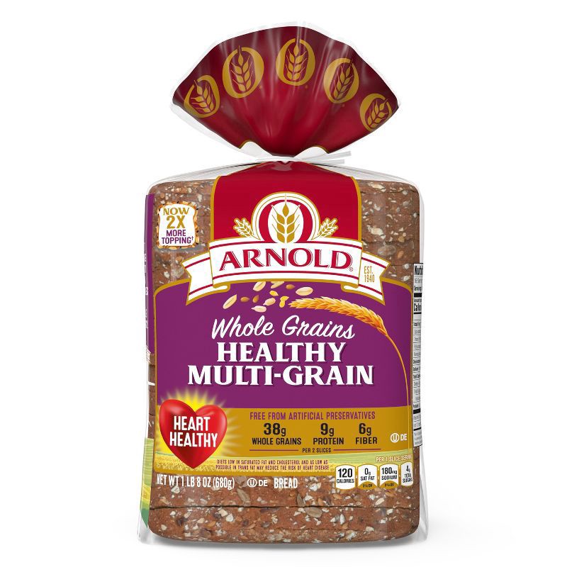 slide 1 of 6, Arnold Whole Grains Healthy Bread, 24 oz, Multi-Grain Multigrain Bread, Bag, 24 oz