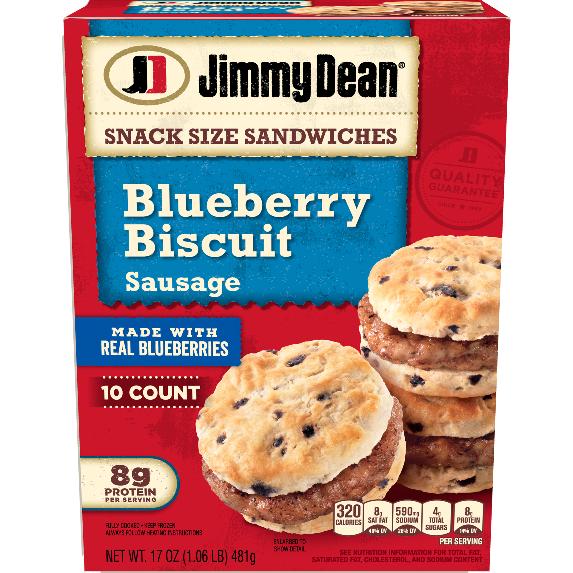 slide 1 of 1, Jimmy Dean Blueberry Biscuit Breakfast Sandwiches with Sausage, Frozen, 10 Count, 481.94 g