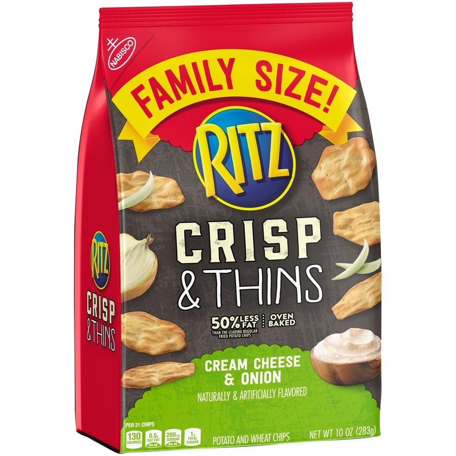 slide 2 of 8, Ritz Cream Cheese & Onion Crisps, Family Size, 10 oz