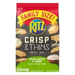 RITZ Crisp and Thins Cream Cheese & Onion Chips, Family Size, 10 oz