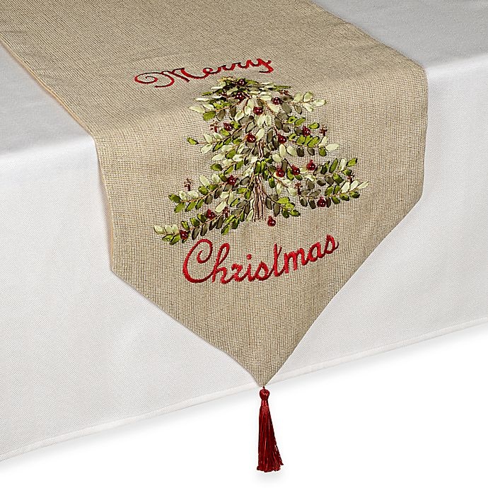 slide 1 of 1, Winter Wonderland Ribboned Christmas Tree Table Runner, 108 in