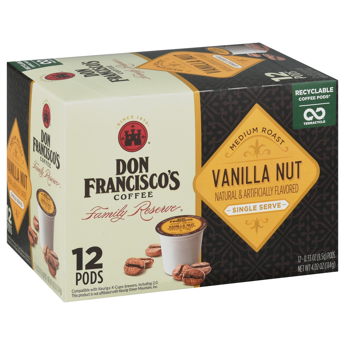 slide 2 of 16, Don Francisco's Coffee Family Reserve Vanilla Nut Coffee Single Serve Cups - 12 ct; 0.33 oz, 12 ct; 0.33 oz