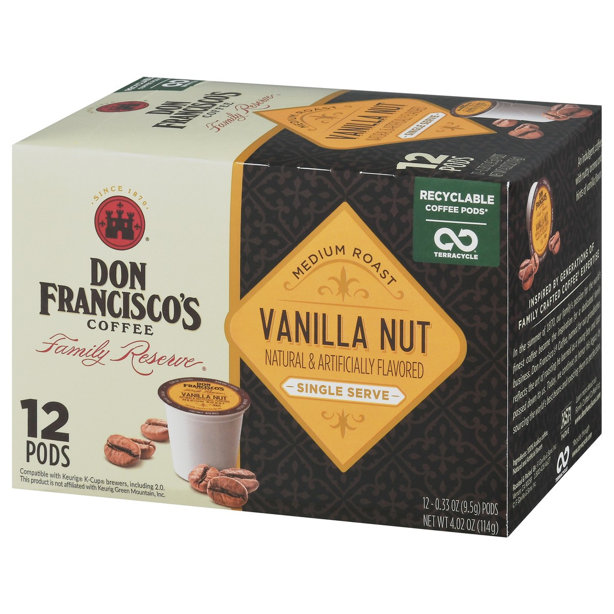 slide 3 of 16, Don Francisco's Coffee Family Reserve Vanilla Nut Coffee Single Serve Cups - 12 ct; 0.33 oz, 12 ct; 0.33 oz